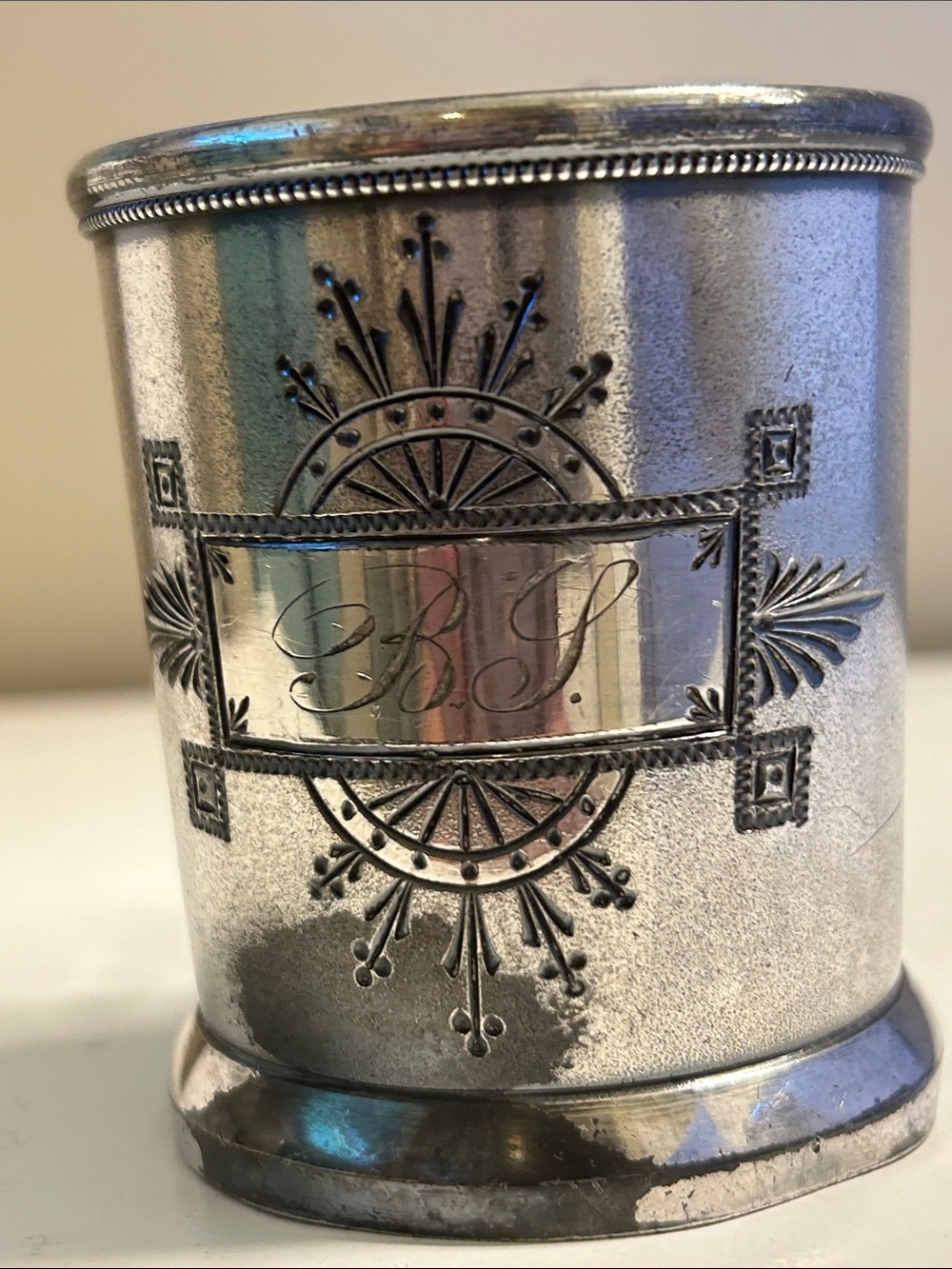 Antique-Style Silver plated Tumbler with Engraved Monogram
